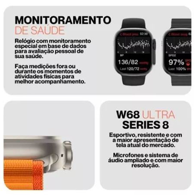 Relogio Inteligente W68 Ultra, Tela Infinita 49mm